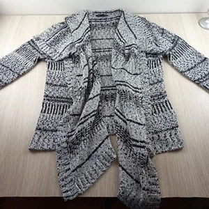 Just Jeans Knit Cardigan Women's Size M Black White Draping Double Front Coat - Picture 1 of 11