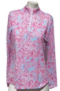 GOTTEX US Women’s M Pink Blue Floral Print Half Zip Athletic Shirt Top Long Slvs - Picture 1 of 6