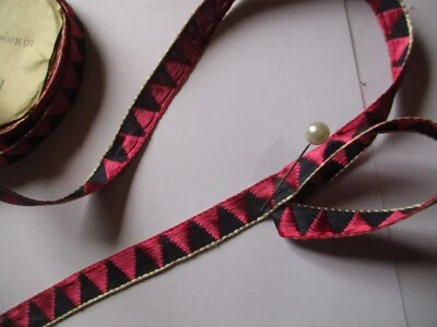 Galon étroit coton brodé rayonne ancien (1925-1930) 3,95 m x 1,2 cm - Photo 1/4