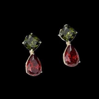 Pendientes de plata de ley 925 9x13 mm rodolita peridoto 1"" piedras preciosas Foto 1 de 2