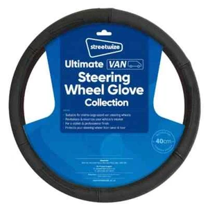 Streetwize Steering  Wheel Cover Genuine Leather  Wheels 40CM - BLACK - Picture 1 of 2