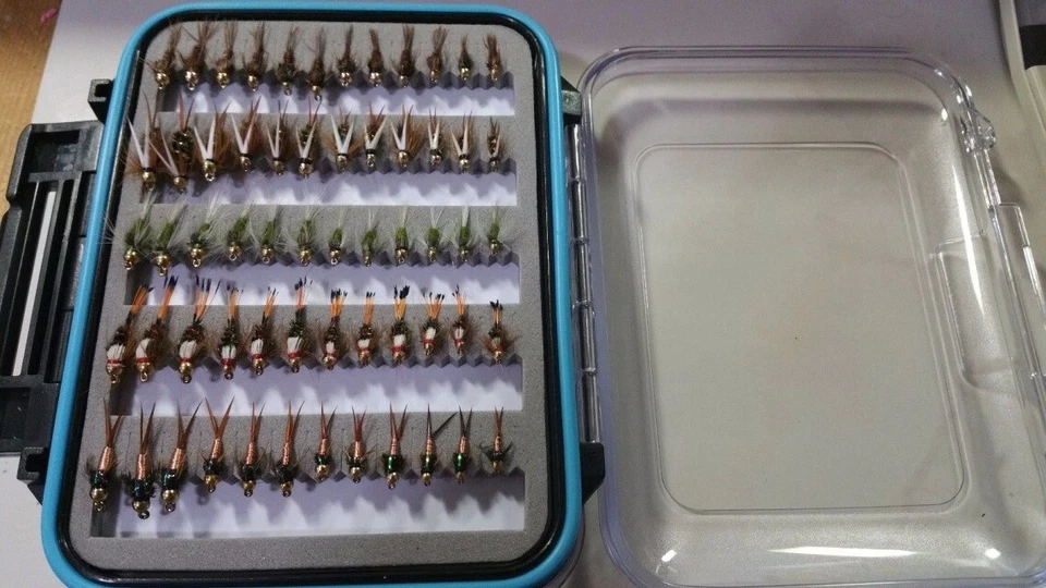 60 Ultimate Bead Head Nymph Trout Flies w/box - Quality Trout Fly Box Assortment - Image 1 of 1