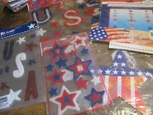 Patriotic 4th of July Red/White&Blue Window Clings/STAR CUTOUTS&BANNER LOT 5 PKS - Picture 1 of 1