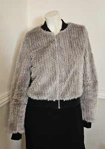 Bardot Ladies Faux Grey Fur Bomber Jacket Size 8 S - Picture 1 of 4