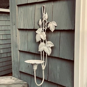 18" Morning Glory Garden Bronze Metal Single Candle Holder White Paint Metal - Picture 1 of 10