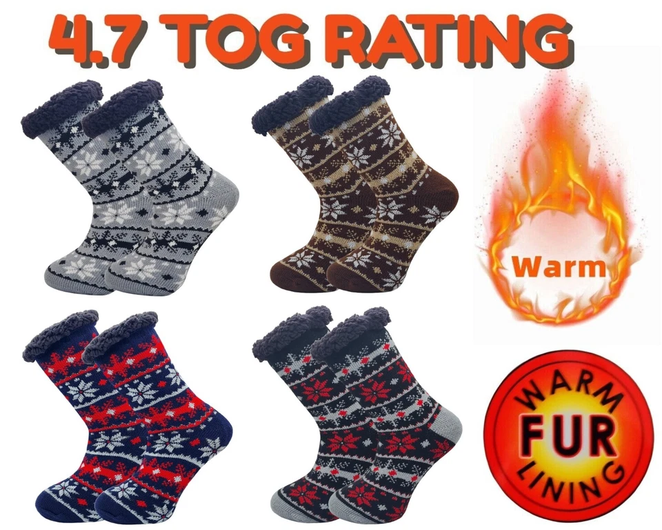 Mens Thermal Socks 4.7 Tog Fleece Sherpa Lining Slipper Gripper Bed Sock 6-11 - Image 1 of 1