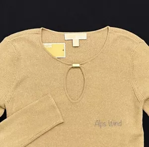 MICHAEL Michael Kors Metallic Ribbed Knit Long Sleeve Fitted Top SZ. M NWT$125 - Picture 1 of 6