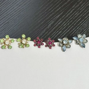 WEISS Rhinestone Clip Earrings Pink Purple Lot 3 Vintage Green Gold Blue Silver - Picture 1 of 10