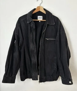 Zara Black Denim Jacket Unisex Size Medium - Picture 1 of 4
