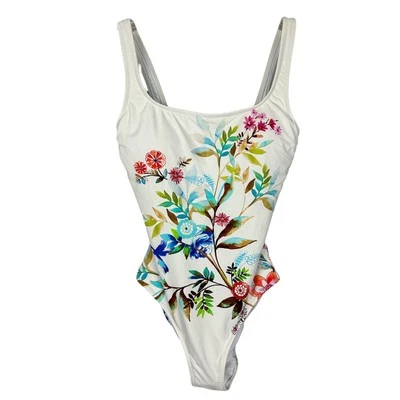Johnny Was White Multicolored Floral Square Neck One Piece Swimsuit NWOT XS - Image 1 of 4