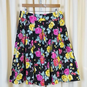 Review Womens A-Line Skirt Floral Pink Yellow Polka Dot Cotton Size 14 - Picture 1 of 6