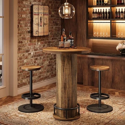 Tribesigns Round Bar Table with Chairs, Industrial Bistro Sets with 2 barstools - Image 1 of 4