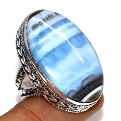 Anillo enchapado en plata 925 ópalo azul Owhyee vintage EE. UU. 8 joyas de Navidad GW Foto 1 de 3