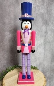 Penguin Nutcracker Pink Purple Top Hat Candy Glitter Wood Christmas 16" NEW - Picture 1 of 8