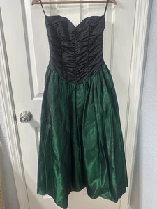 Jessica McClintock Gunne Sax Vintage Damen grün schwarz 7/8 schulterfrei Y2K formell - Bild 1 von 8