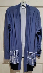 Neu mit Etikett Kim Rodgers offene Strickjacke blau Batik Größe 2X. Rollriegelärmel - Bild 1 von 5