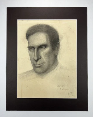 "Dibujo a lápiz de colección retrato de Werner Ethard 14x11"" dibujo artístico hombre de posguerra" Foto 1 de 4