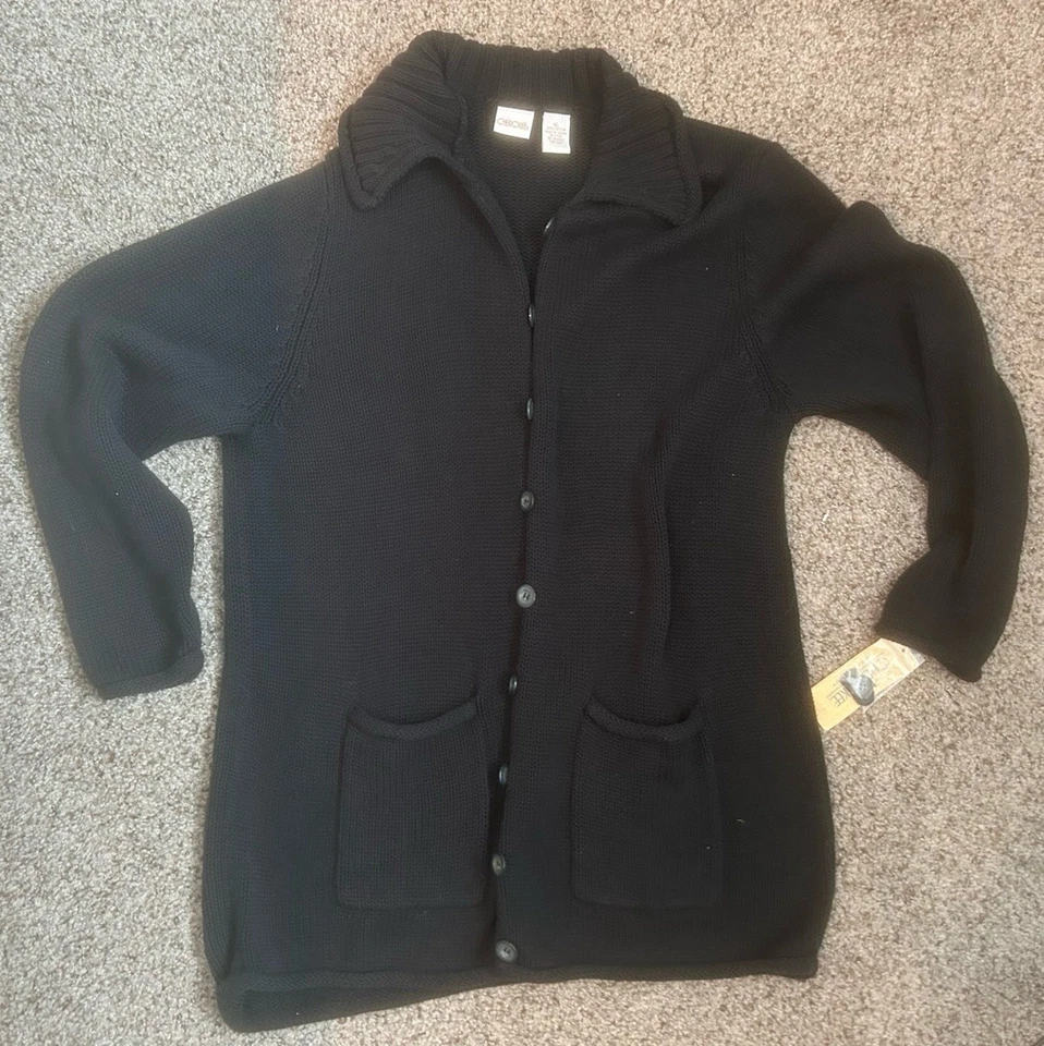 NUEVO Suéter Cárdigan Cherokee Negro con Botones XL Algodón Pesado ¡Nuevo con Etiquetas Bolsillos! Foto 1 de 4