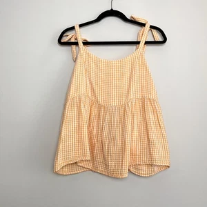 Old Navy Tie-Shoulder Smocked Gingham Cami Babydoll Swing Blouse Orange M Tall  - Bild 1 von 5