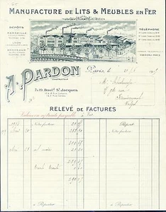 Paris XIV ème- Belle Facture Manufacture de Lits & Meubles en Fer de 1919 - Bild 1 von 1