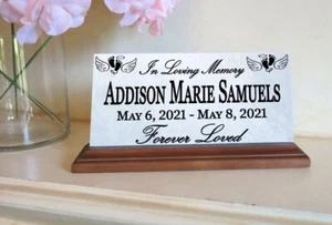 Baby Memorial Plaque for Shelf or Mantel Sign Baby Footprints & Angel Wings - Picture 1 of 4