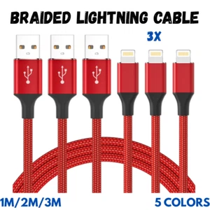 3X Braided Fast USB Cable Cord Charger For iPhone 6 7 8 11 12 13 14 Pro Max iPad - Picture 1 of 16