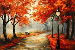 Autumn Trees Landscape Oil Painting Wall Art Print Canvas Artprint Home Decor - Picture 1 of 2