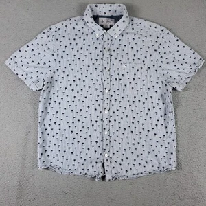 Penguin Shirt Mens Size Large Blue Palm Tree Print Casual Button Up Short Sleeve - Picture 1 of 6