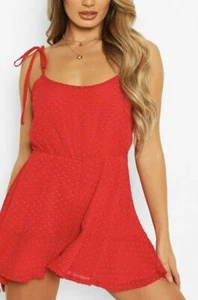 BOOHOO SEÑORA CORBATA CORREA DOBBY MALLA TRAJE DE JUEGO ROJO NUEVO (ref 384) OFERTA - Imagen 1 de 3
