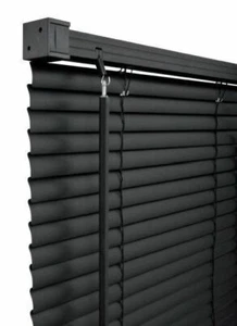 SPEEDY 25MM SLAT PVC BLACK VENETIAN FIXED BLIND KIT & CHILD SAFE 160 CM DROP - Picture 1 of 2