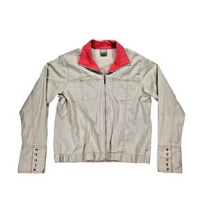 VTG Nike Contrast Stitch Jacket Canvas Snap Cuffs Pockets Beige Girls Sz L 12/14 - Picture 1 of 17
