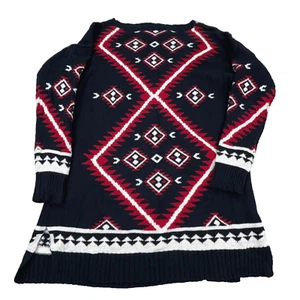 Lauren Ralph Lauren Sweater Women Medium Black Red Knit Aztec Tribal Southwest Z - Picture 1 of 9