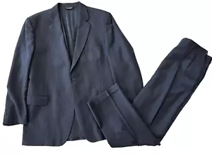 navy blue pinstripe Jos A Bank 2pc Pant Suit all season wool two button 46 L - Picture 1 of 15