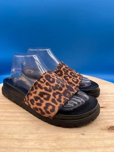 Nine West Slide Sandal WNFINLEE2-T Women's Sz 8.5M Brown Faux Suede Leopard - Picture 1 of 11
