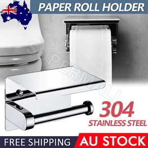 304 Stainless Steel Toilet Roll Holder Paper with Shelf Bathroom Wall Mounted OZ - Picture 1 of 10