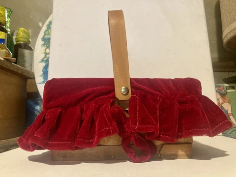 Woven Basket with Red Crushed Velvet Liner Cover