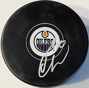 Calvin Pickard Signed Autographed Edmonton Oilers Logo Hockey Puck PSA/DNA - Picture 1 of 2