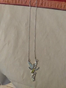 Vintage Disney Tinker Bell Enamel & Rhinestone Silver Necklace 16" plus 3" - Picture 1 of 4