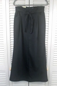 Old Navy Women's Black Lined Long Maxi Skirt Pleated Waist Belted Stretch Size 4 - Picture 1 of 7
