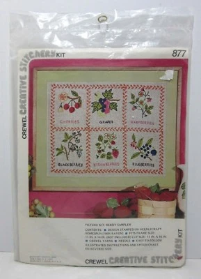 Vtg Vogart BERRY SAMPLER Crewel Embroidery Picture Kit Fruit Cherries Grapes  - Image 1 of 3