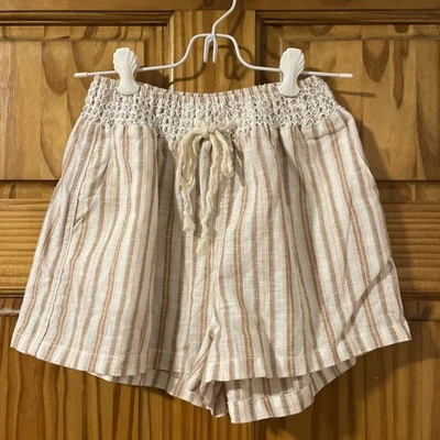 Pantalones Cortos Forever 21 Beige Mezcla Lino Rayas Pequeños S Foto 1 de 4