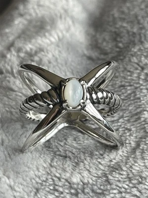 Anillo cruzado de plata esterlina piedra lunar Carolyn Pollack Relios talla 10 Foto 1 de 4