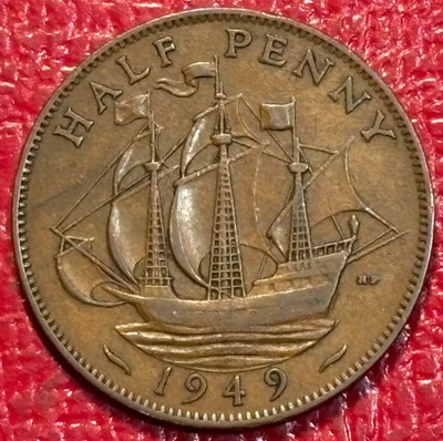 HIGH GRADE XF 1949 GREAT BRITAIN ENGLISH 1/2 HALF PENNY CENT-NOV409 - Image 1 of 2