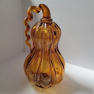 Autumn Amber Glass Squash with LED Light - Spiral Stem - 9" tall - Picture 1 of 6