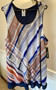 NWT Nic + Zoe Womens Dressy Striped Tunic Tank Top Blue Coral Gray Sz 3X - Picture 1 of 3