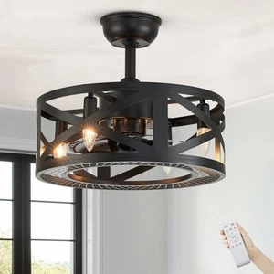 ANTOINE 17 in. Indoor Black Ceiling Fan Farmhouse Caged Ceiling Fan with Lights - Picture 1 of 12