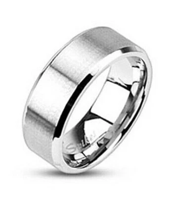 Banda de boda central cepillada de acero 316L S para mujer con borde biselado, ancho 4 mm Foto 1 de 4