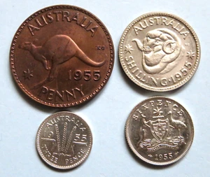 Australia. 1955 Melbourne - 4 Coin Proof Set. Penny, 3d, 6d & Shilling - Picture 1 of 4