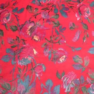 2 Yards Vintage Rose Floral Print Sewing Velvet Fabric Red Dress Making - Picture 1 of 3