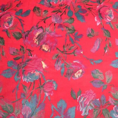 2 Yards Vintage Rose Floral Print Sewing Velvet Fabric Red Dress Making - Image 1 of 3